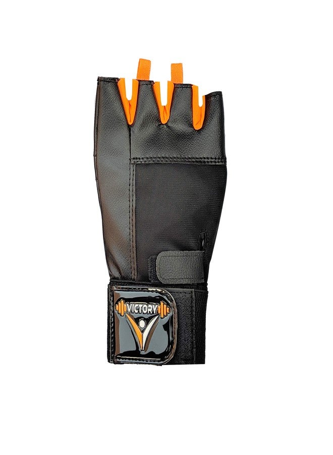 VICTORY Gym Gloves for Men & Women, Leather Weight Lifting Gloves for Gym Workout, Training and Exercise with Pullers, Sport Glove, Fitness Gloves, Hand Gloves - Free Size, Orange - Image 3