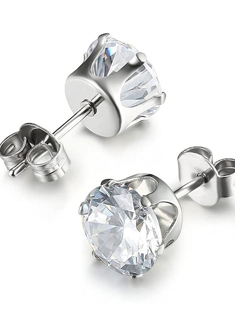 Excefore Stud Earrings Set, Hypoallergenic Clear Cubic Zirconia 316L Earrings Stainless Steel CZ Earrings for Women for Men 3-8mm 6 Pairs - Image 2