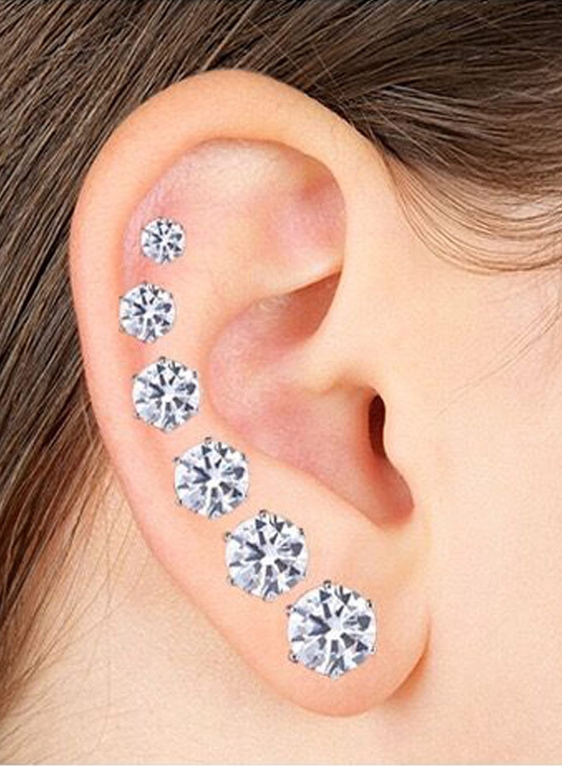 Excefore Stud Earrings Set, Hypoallergenic Clear Cubic Zirconia 316L Earrings Stainless Steel CZ Earrings for Women for Men 3-8mm 6 Pairs - Image 5