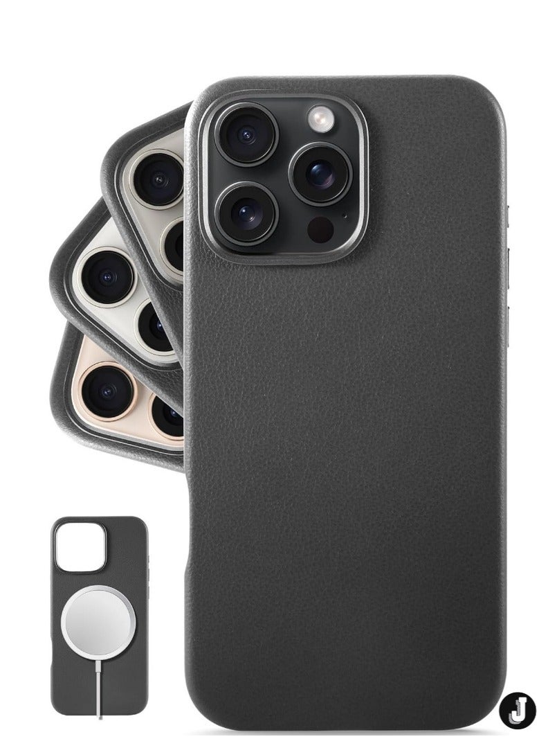 JAJEEK "Classic European Leather Case for iPhone 16 Pro – Black, Softens Over Time, MagSafe Compatible" - Image 1