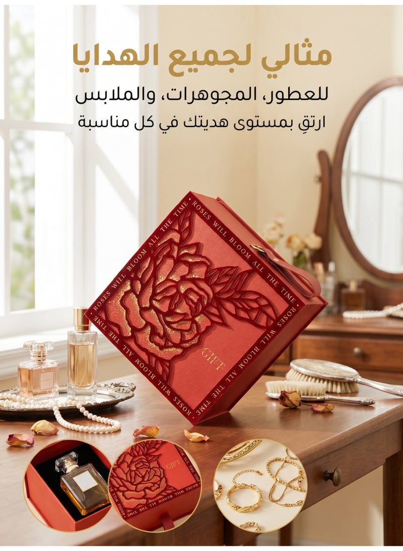 ميجيوسيون صندوق هدايا فاخر مربع 25x25x12سم - صندوق أنيق بمخمل ذهبي وإغلاق مغناطيسي - Image 4