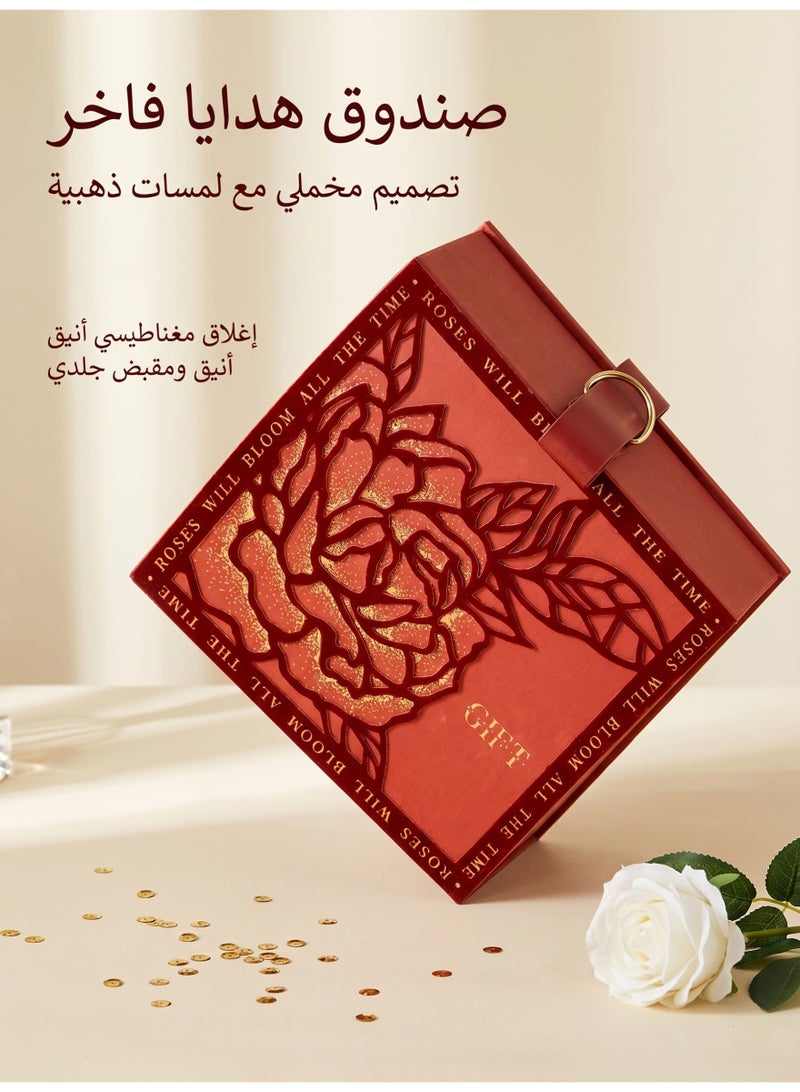 ميجيوسيون صندوق هدايا فاخر مربع 25x25x12سم - صندوق أنيق بمخمل ذهبي وإغلاق مغناطيسي - Image 1