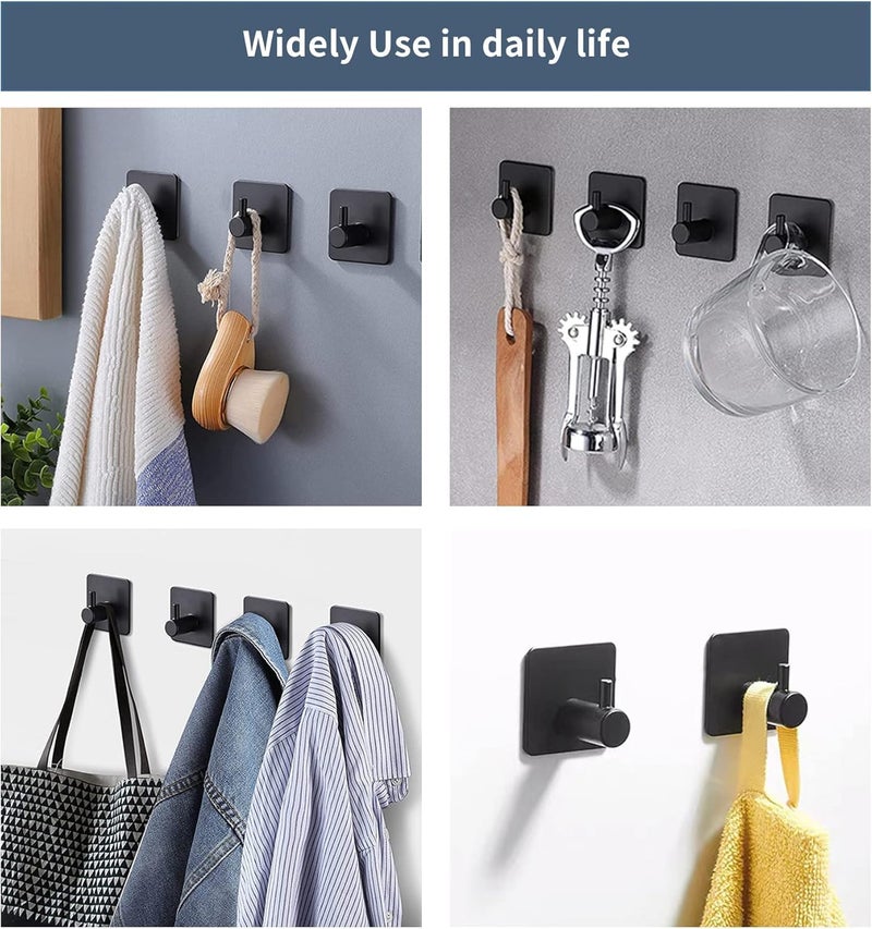 Adhesive Hooks, Waterproof Adhesive Shower Hanger Hooks for Hanging Loofah, Sponge, Towels, Robes Stainless Steel Stick on Shower Hooks for Bathrom Black Removable Sticky Wall Hooks 4 Pcs - Image 4