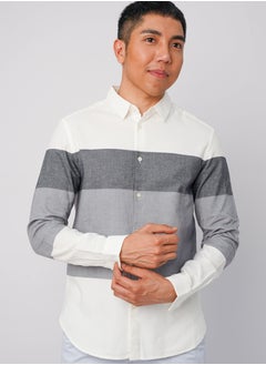 Men’s Multicolored Stripes Collared Neck Shirt in Bright White