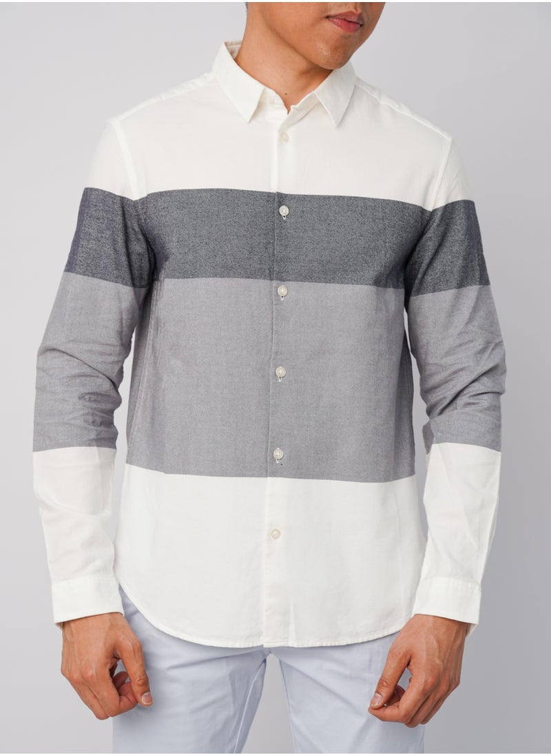 JACK & JONES - Men’s Multicolored Stripes Collared Neck Shirt in Bright White - Image 1
