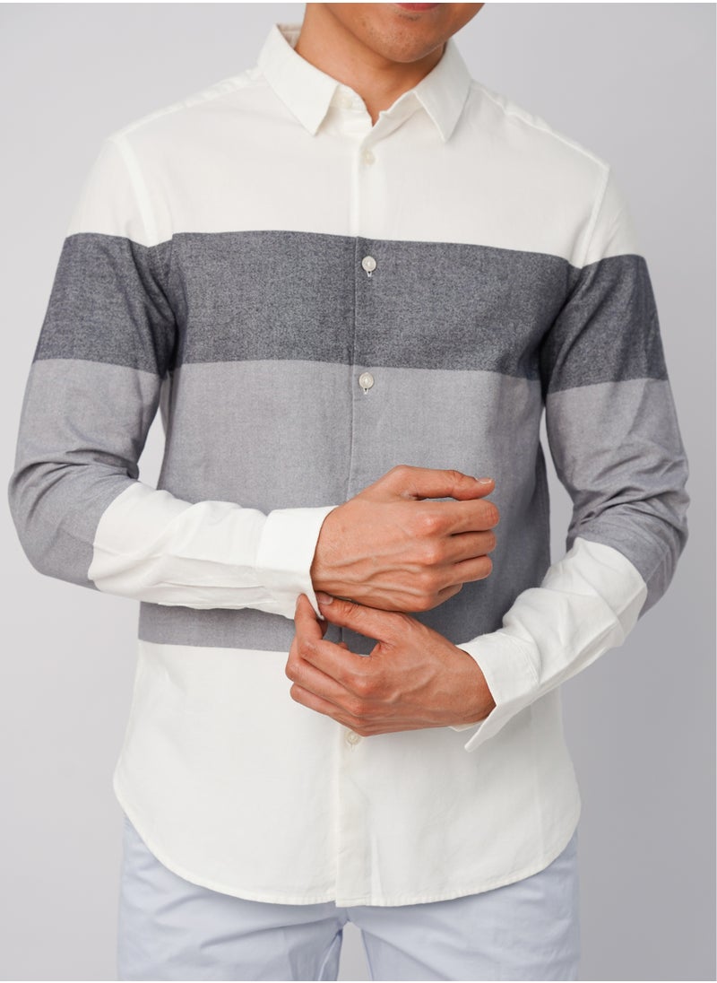 JACK & JONES - Men’s Multicolored Stripes Collared Neck Shirt in Bright White - Image 1