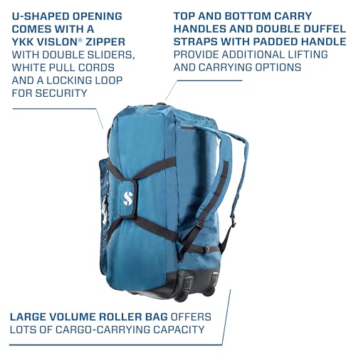 SCUBAPRO Sport 125 Roller Dive Bag with Backpack Straps, Top and Bottom Carry Handles and Double Duffel Straps for Scuba Diving Gear, Denim Blue Color Fabric - Image 5