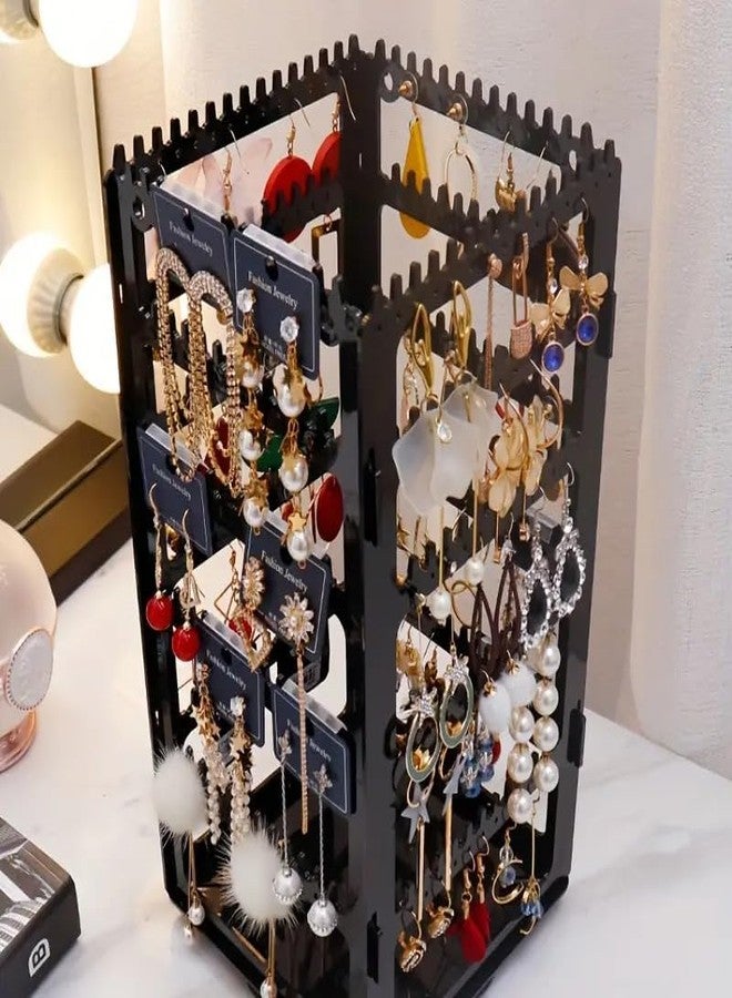 Loop Group Rotating Earrings Stand With 240 Holes Jewelry Display Organiser For Hanging Studs Necklaces Bracelets Chains Earrings Jewellery (Black) - Image 3