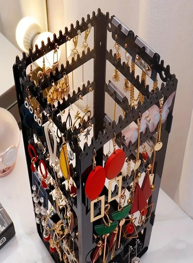Loop Group Rotating Earrings Stand With 240 Holes Jewelry Display Organiser For Hanging Studs Necklaces Bracelets Chains Earrings Jewellery (Black) - Image 4