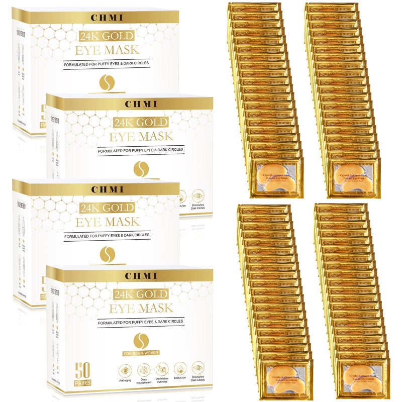 CHMI Under Eye Patches (200 Pairs) - 24K Gold Eye Patches for Puffy Eyes, Dark Circles, EyeBags and Wrinkles, Collagen Skin Care Products, Beauty & Personal Care - Image 1
