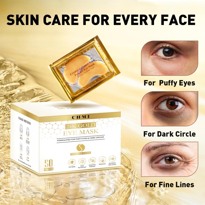 CHMI Under Eye Patches (200 Pairs) - 24K Gold Eye Patches for Puffy Eyes, Dark Circles, EyeBags and Wrinkles, Collagen Skin Care Products, Beauty & Personal Care - Image 2