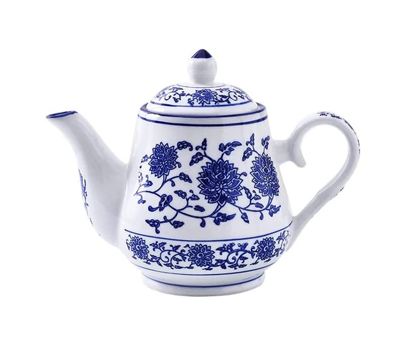 123Arts Blue and White Ceramic Small Tea Pot Retro Flower Teapot Water Pot Coffee Pot with Lid 500ml165oz