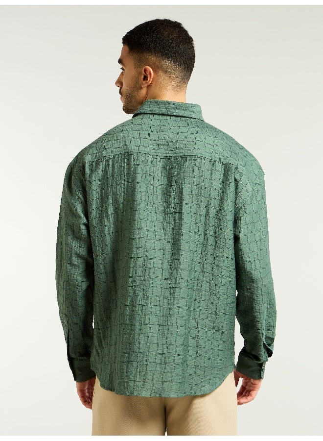 Beyoung Regent Green Textured Jacquard Shirt - Image 2