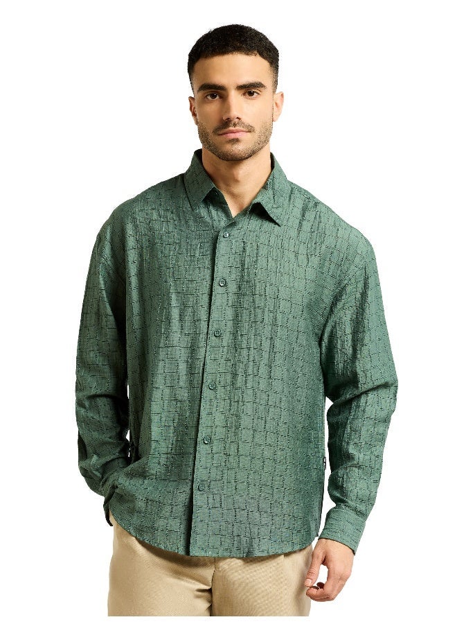 Beyoung Regent Green Textured Jacquard Shirt - Image 1
