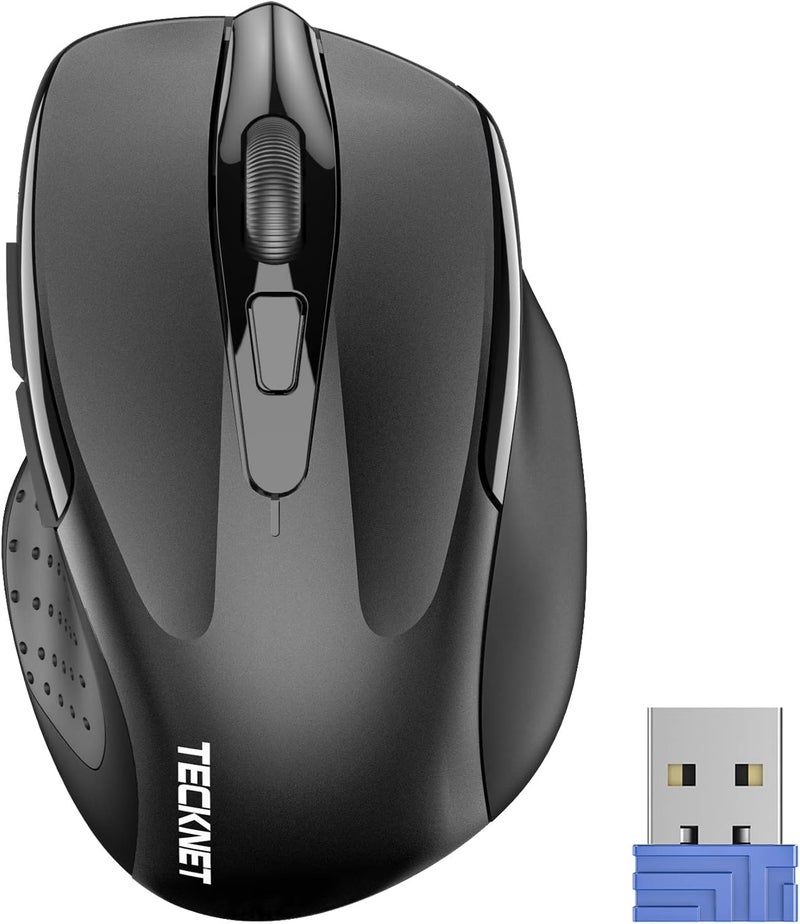 TECKNET Wireless Mouse, 2.4G Ergonomic Optical Mouse, Computer Mouse for Laptop, PC, Computer, Chromebook, Notebook, 6 Buttons, 24 Months Battery Life, 2600 DPI, 5 Adjustment Levels, Grey - Image 1