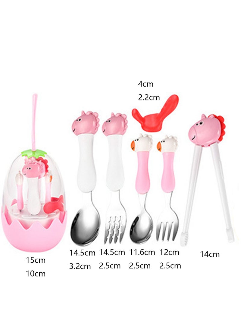 Creative Cartoon Pony Children's Tableware Set Fork Spoon Baby Tableware Training (Pink) - Image 2