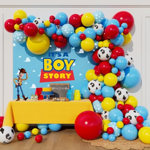 Beaumode Boy Story Balloon Arch Blue Red Yellow Garland Kit for Its a Boy Story Baby Boy Shower Western Cowboy Space Adventure Theme Kids Birthday Party Decorations Blue Red Yellow - Image 1
