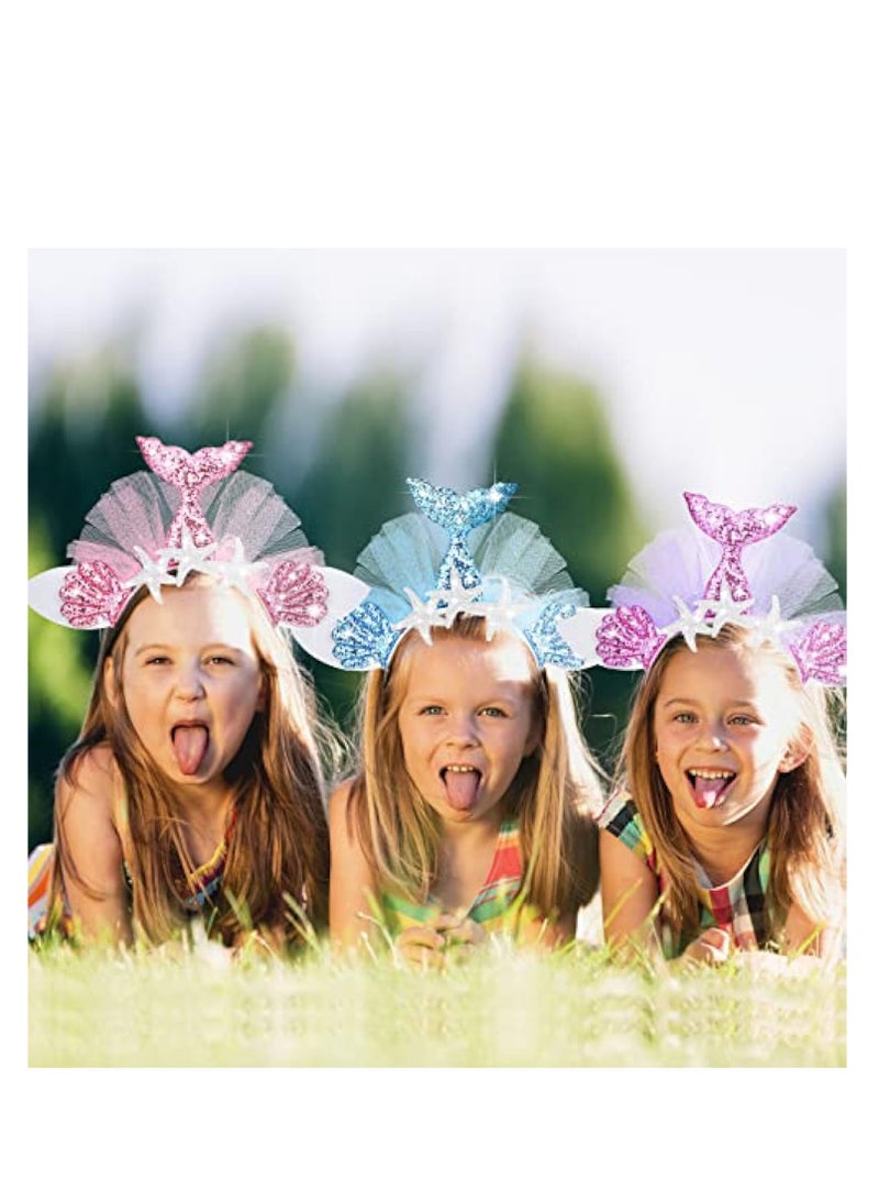 KASTWAVE 3 Pcs Mermaid Party Headband, Mermaid Hair Accessories, Glitter Mermaid Party Favors, Mermaid Party Supplies for Women Girls, A Perfect Addition to Your Trip Essentials and Accessories - Image 1