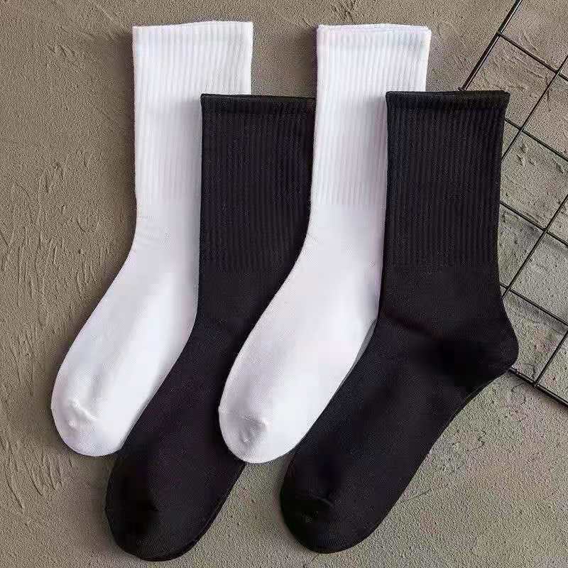 Unisex Cotton Sports Socks Black White Gray 098-2 White - Image 3