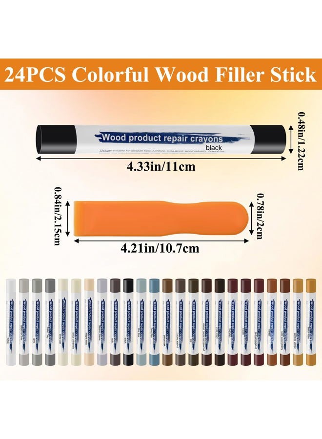 Anglekai 24PCS Furniture Repair Kit Wood Markers, Colorful Wood Filler Stick Floor Scratch Kits, Wooden Repair Wax Crayons Wax Sticks for Repairing Scratches - Image 2