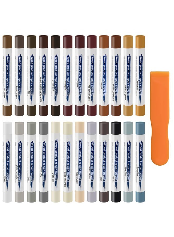 Anglekai 24PCS Furniture Repair Kit Wood Markers, Colorful Wood Filler Stick Floor Scratch Kits, Wooden Repair Wax Crayons Wax Sticks for Repairing Scratches - Image 1