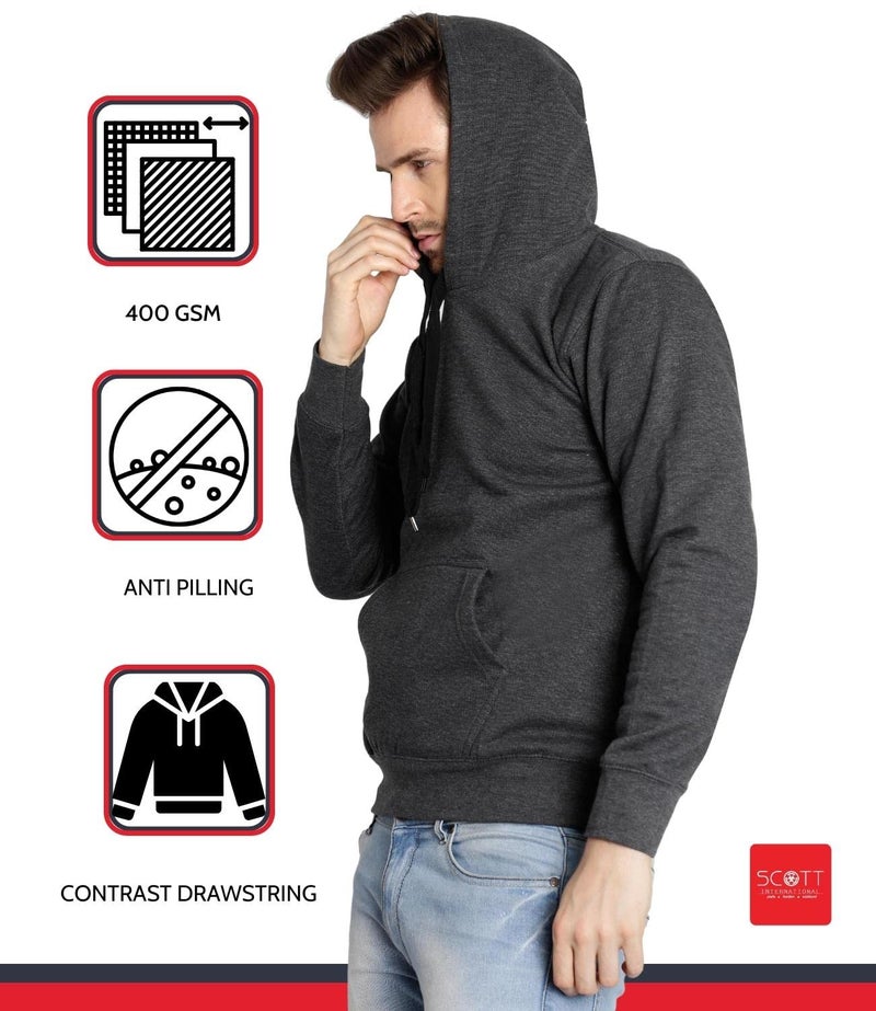 Scott International Men's Rich Cotton Regular Fit Hooded Sweatshirt Hoodie(AW_18_ssh4_M,Charcoal,Medium) - Image 3