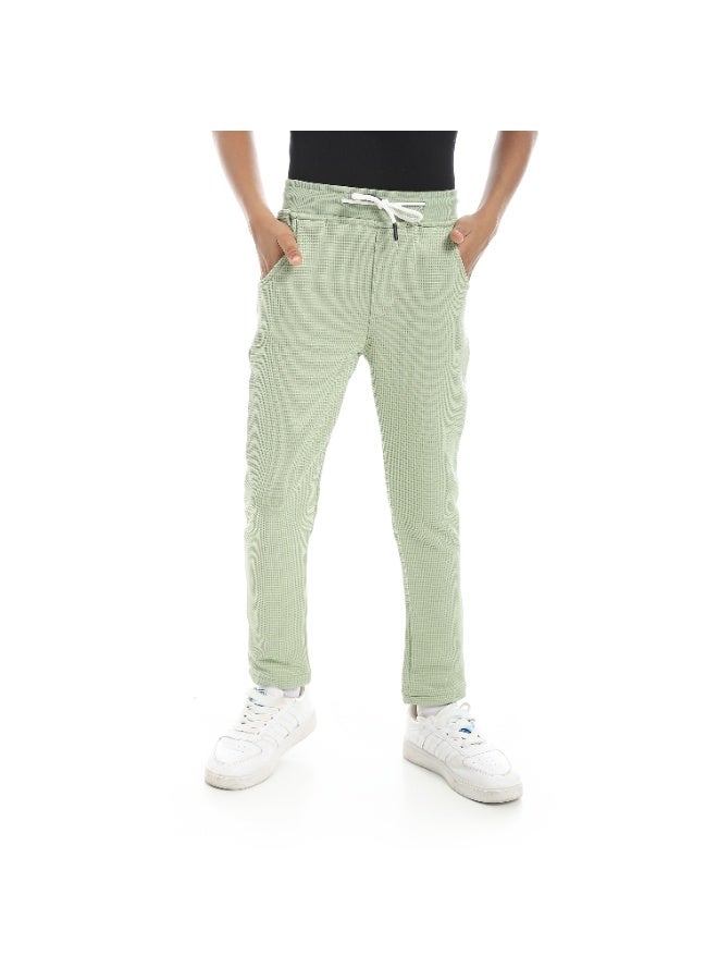 Andora Self Patterened Elastic Waist With Drawstrings Regular Fit Pants - Light Green - Image 1