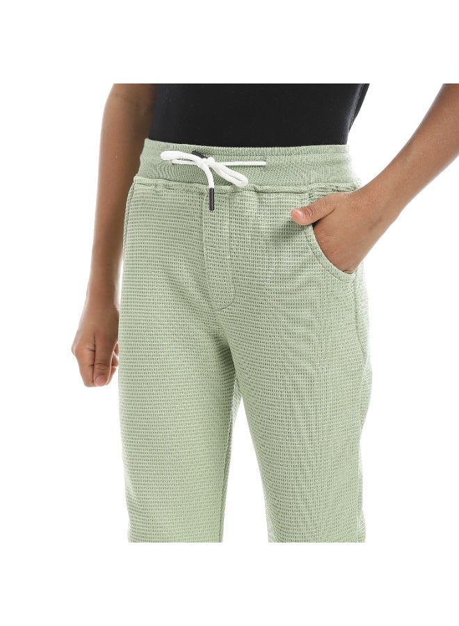 Andora Self Patterened Elastic Waist With Drawstrings Regular Fit Pants - Light Green - Image 3