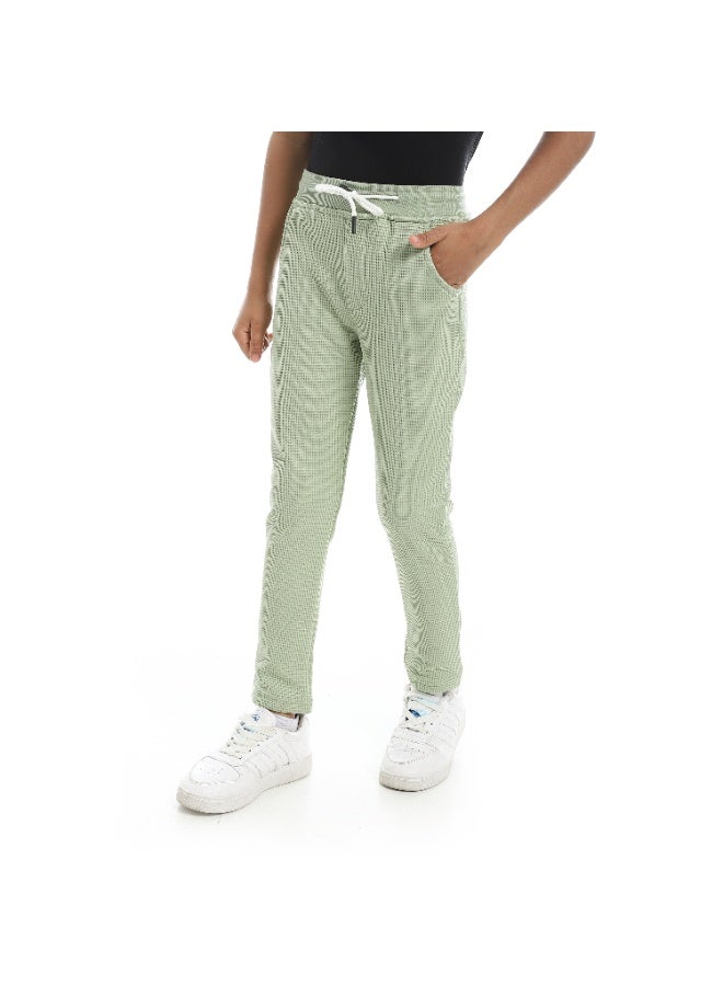 Andora Self Patterened Elastic Waist With Drawstrings Regular Fit Pants - Light Green - Image 4