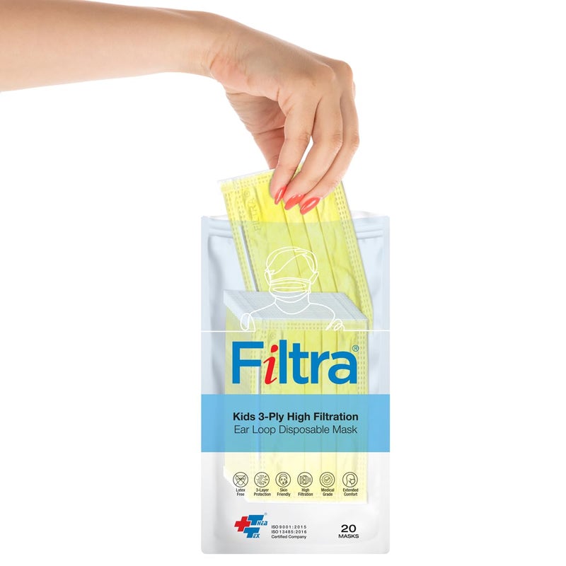 Filtra ® 3-Ply Ear Loop Kids Mask | Ages 3-18 | Kids Mask | Children's Mask | Ladies Mask | High Filtration | New extra tough courier packing | Travel Zip Lock Pouch of 20 Masks - Image 2
