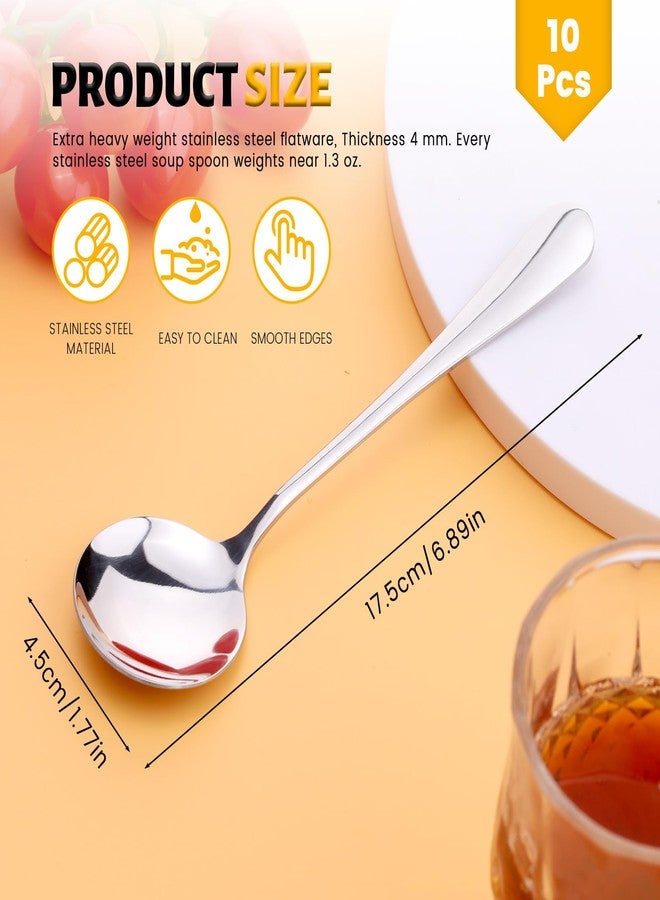 ASTIMESA 10 Pieces 6.7 In Round Soup Spoons Stainless Steel, Kitchen Tools Large Spoons Silverware Kit Flatware Set for Dumplings Noodles Wonton Gatherings Festivals - Image 2