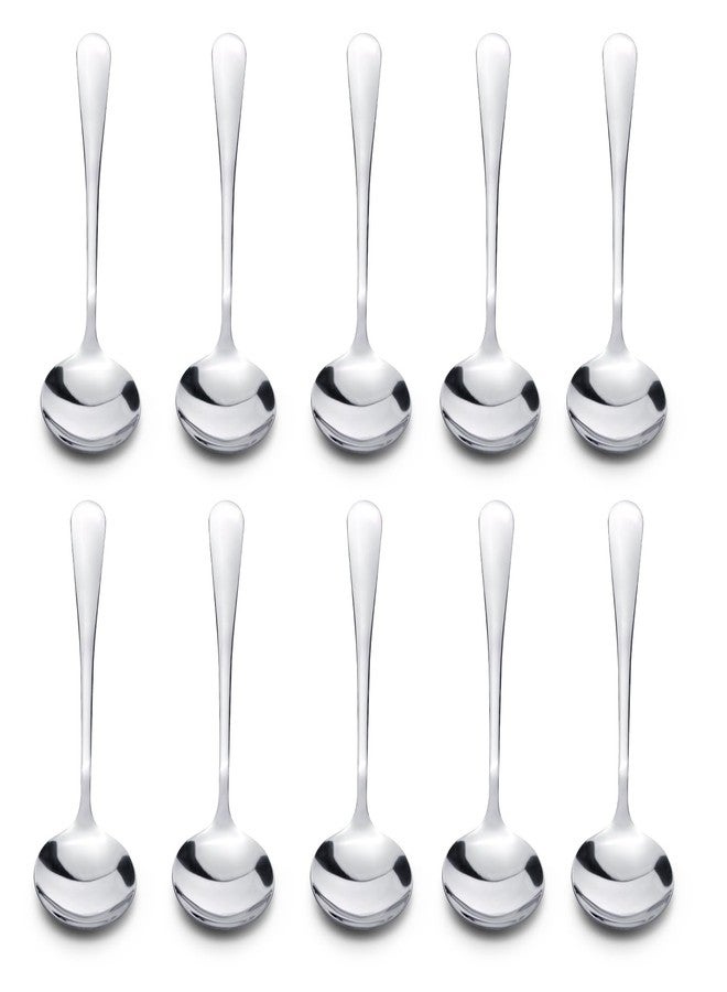 ASTIMESA 10 Pieces 6.7 In Round Soup Spoons Stainless Steel, Kitchen Tools Large Spoons Silverware Kit Flatware Set for Dumplings Noodles Wonton Gatherings Festivals - Image 1