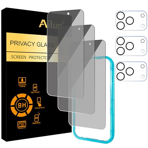 Ailun 3 Pack for iPhone 17 Pro Privacy Screen Protector [6.3 inch]+ 3 Pack Camera Lens Protector with Installation Frame,Dynamic Island Compatible,Anti Spy Tempered Glass[9H Hardness]-HD - Image 1