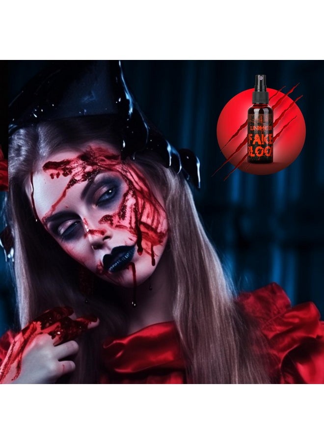 UNIMEIX 1 Oz Fake Blood Spray And 1 Oz Gel Fake Blood Makeup Kit Washable Sfx Makeup For Clothes Mouth Eyes，Stage Blood For Halloween Zombie Vampire Cosplay Party  - Image 4