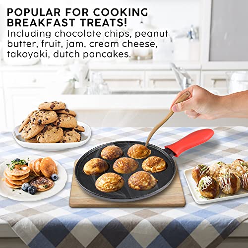 Upstreet Cast Iron Aebleskiver Pan - Ideal for Mini Pancake Mold, Cake Pop Pan, and Takoyaki Maker - Danish Stuffed (Red) - Image 4