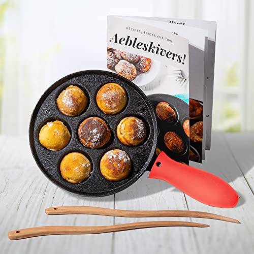 Upstreet Cast Iron Aebleskiver Pan - Ideal for Mini Pancake Mold, Cake Pop Pan, and Takoyaki Maker - Danish Stuffed (Red) - Image 3