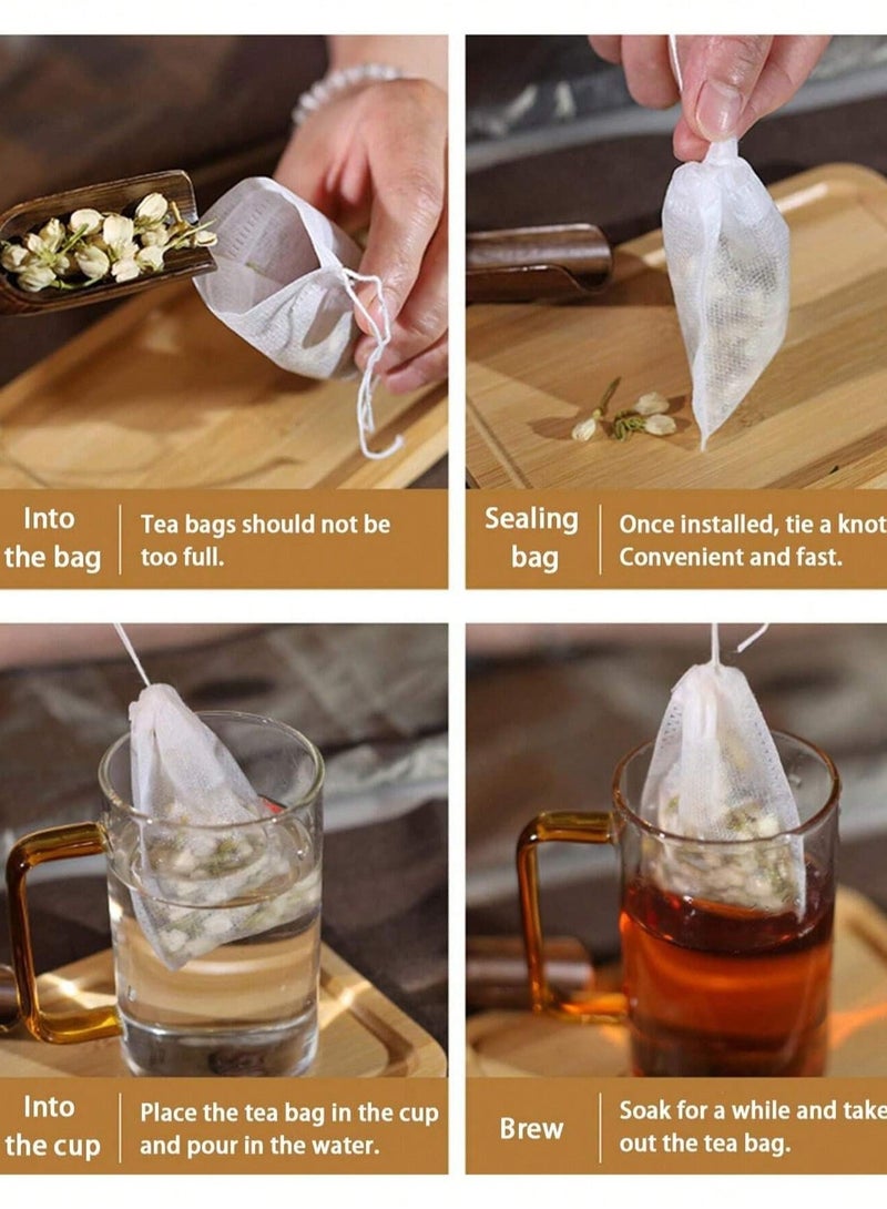 Tea Filter Bags 100 Pack Disposable Empty Tea Bags, Loose Leaf Tea Infuser Drawstring Seal Tea Bags Multipurpose Non-Woven Fabric Sachet Bags for Coffee Spice Herbs  - Image 2