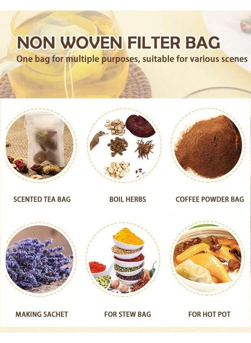 Tea Filter Bags 100 Pack Disposable Empty Tea Bags, Loose Leaf Tea Infuser Drawstring Seal Tea Bags Multipurpose Non-Woven Fabric Sachet Bags for Coffee Spice Herbs  - Image 5