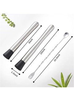 HOOKOR 10 inch & 8 inch Stainless Steel Cocktail Muddler with 2 Mixing Spoon, Home Bar Tool Set, for Making & Creating Delicious Mojitos, & Other Fruit Based Drinks & Beverages in Various Containers  - Image 3