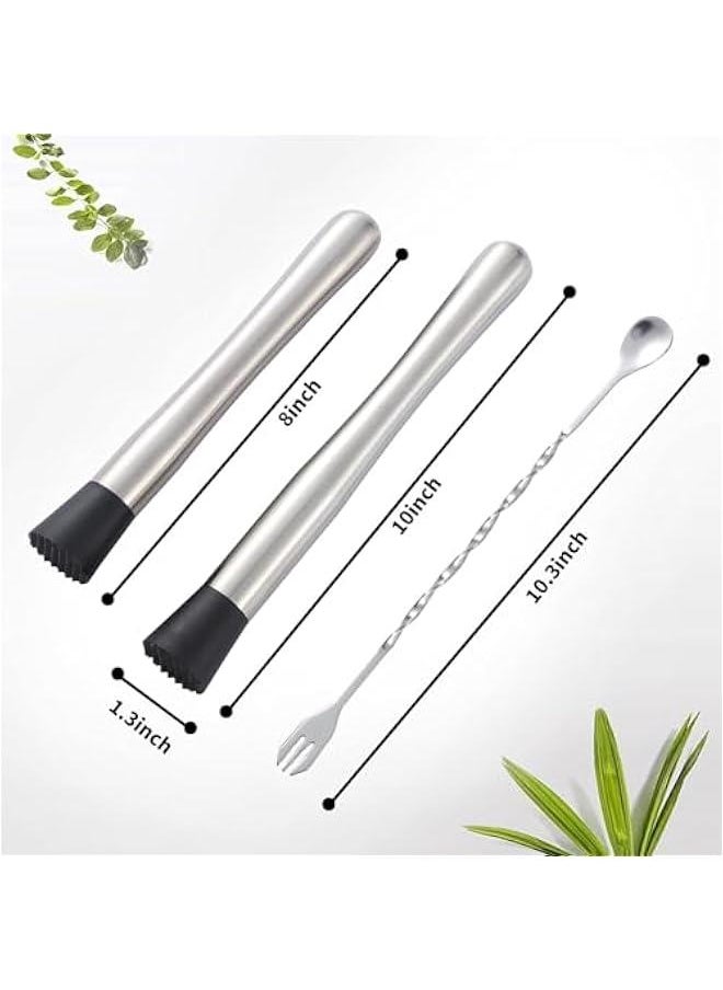 HOOKOR 10 inch & 8 inch Stainless Steel Cocktail Muddler with 2 Mixing Spoon, Home Bar Tool Set, for Making & Creating Delicious Mojitos, & Other Fruit Based Drinks & Beverages in Various Containers  - Image 3