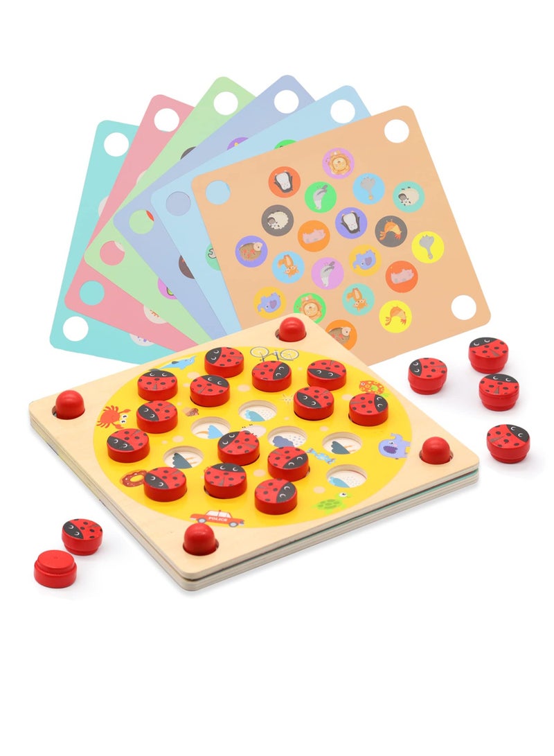 Excefore Ladybug's Garden Memory Game Wooden Memory Matching Games Family Board Games with 8 Pieces Double-Sided Cards Cognitive Development Educational Toys for Kids Age 3 Years Old and Up - Image 1