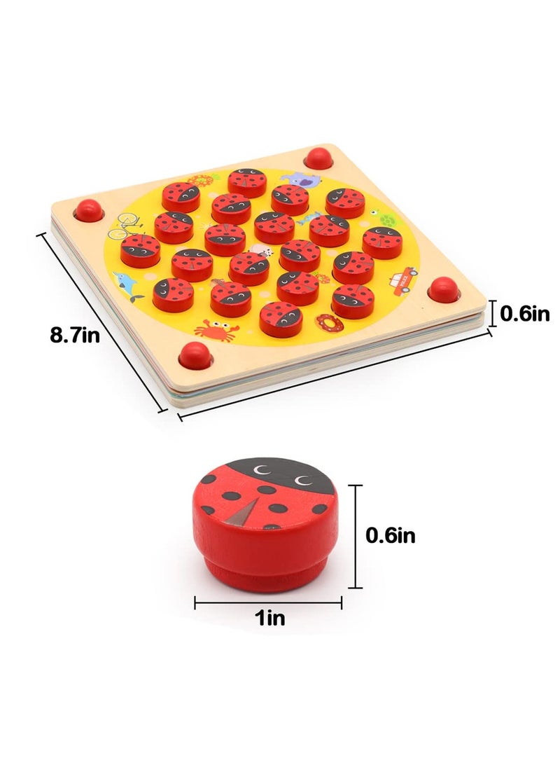 Excefore Ladybug's Garden Memory Game Wooden Memory Matching Games Family Board Games with 8 Pieces Double-Sided Cards Cognitive Development Educational Toys for Kids Age 3 Years Old and Up - Image 2