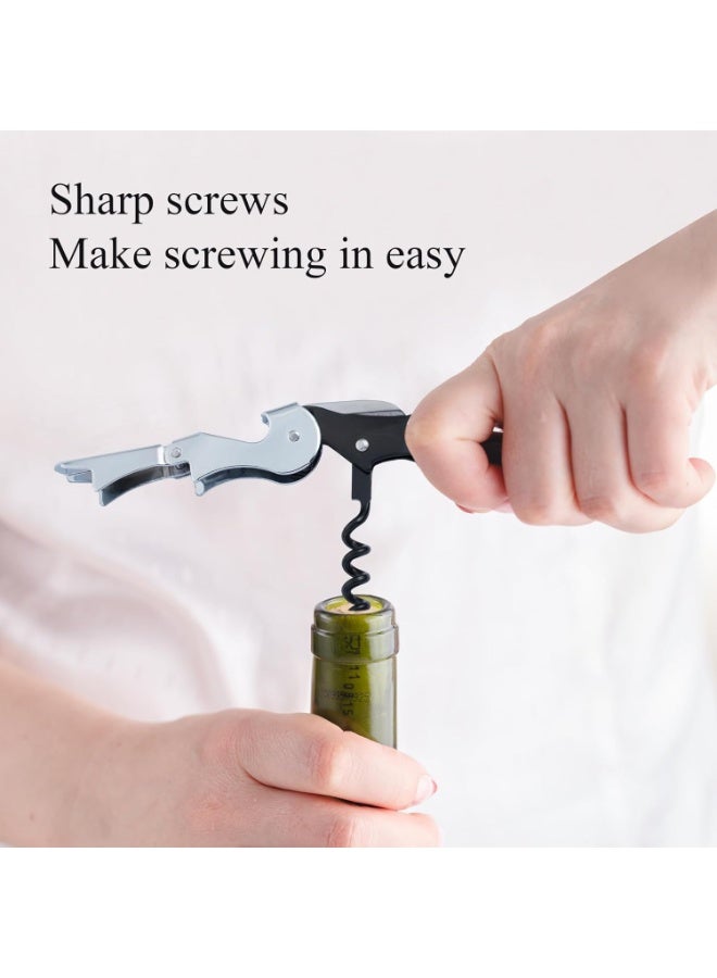 rocooart 2 Piece Corkscrew Wine Opener, Multifunction Stainless Steel Fold Bottle Opener with Foil Cutter for Bars Restaurants Family Company Party - Image 2