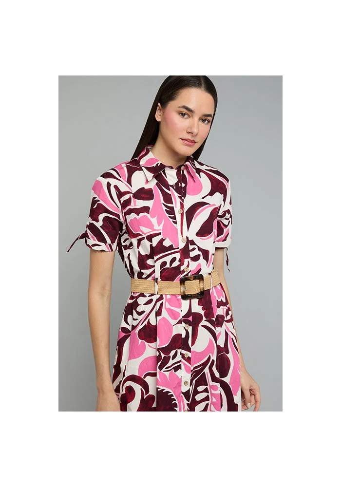 أر أند بي Patterned Shirt Dress with Short Sleeves