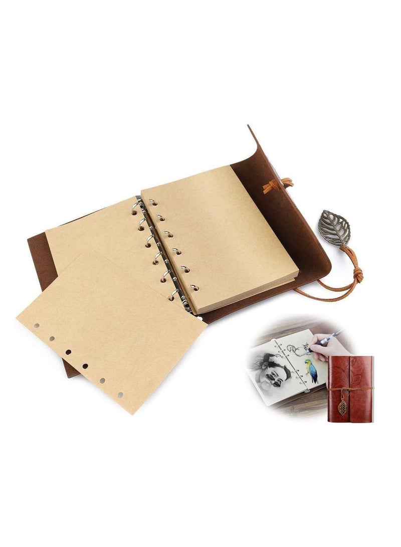 SYOSI Leather Notebook, Vintage Retro Pu Leather Cover Notebook, Writing Journal Diary Vintage Leaf Pattern Spiral Blank String Daily Notepad Unlined Paper Retro Pendants Classic Embossed Loose Leaf - Image 1