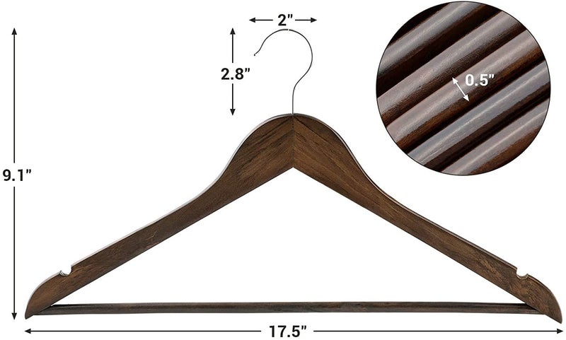 WHISKET Solid Wood Hangers,Premium Wood Hangers with 360-Degree Rotatable Hook and Notches, Natural, Heavy Duty Wood Hangers for Coats, Suits, Jackets, Closet (Walnut) [Pack of 10] - Image 4