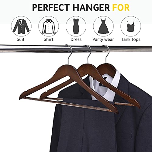 WHISKET Solid Wood Hangers,Premium Wood Hangers with 360-Degree Rotatable Hook and Notches, Natural, Heavy Duty Wood Hangers for Coats, Suits, Jackets, Closet (Walnut) [Pack of 10] - Image 2