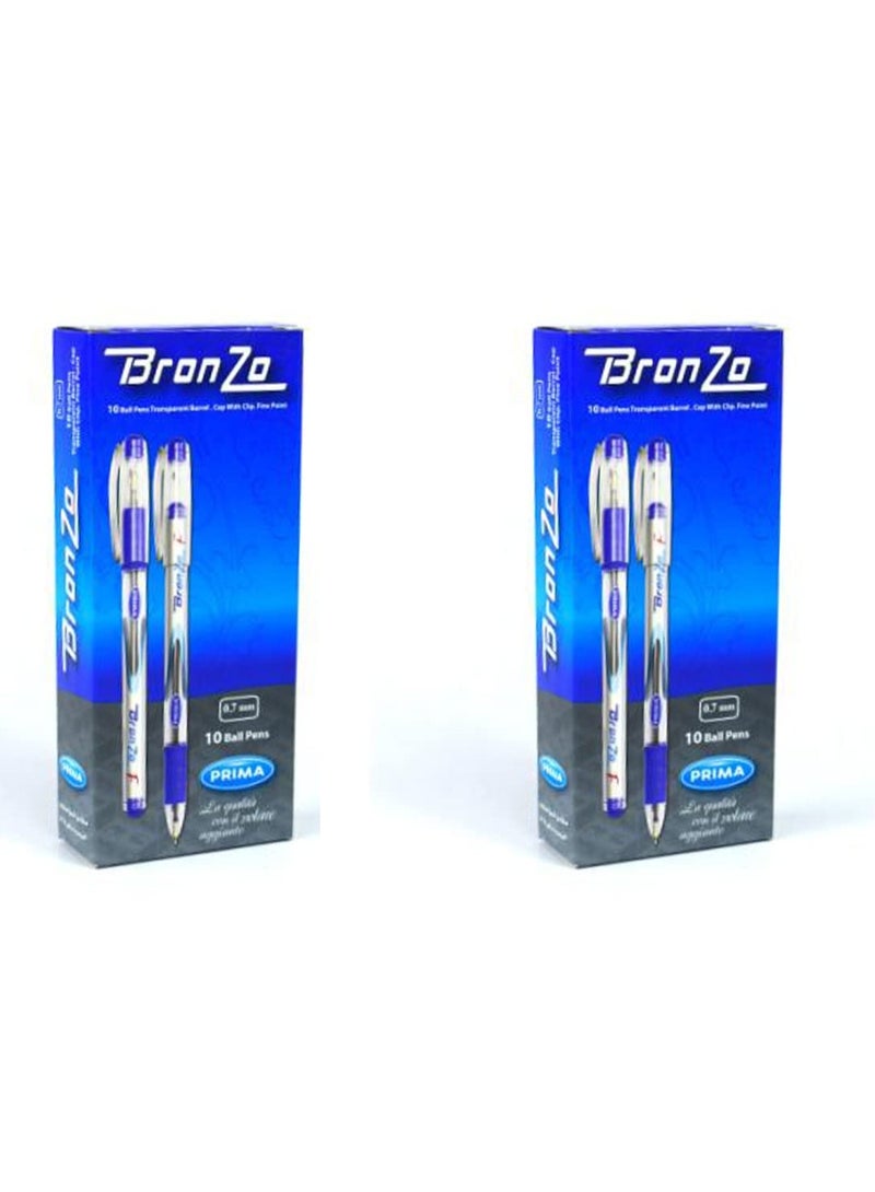 بريما عبوة من 10 أقلام حبر جاف من بريما برونزو - رفيعة - أزرق (عبوتان). - Image 1