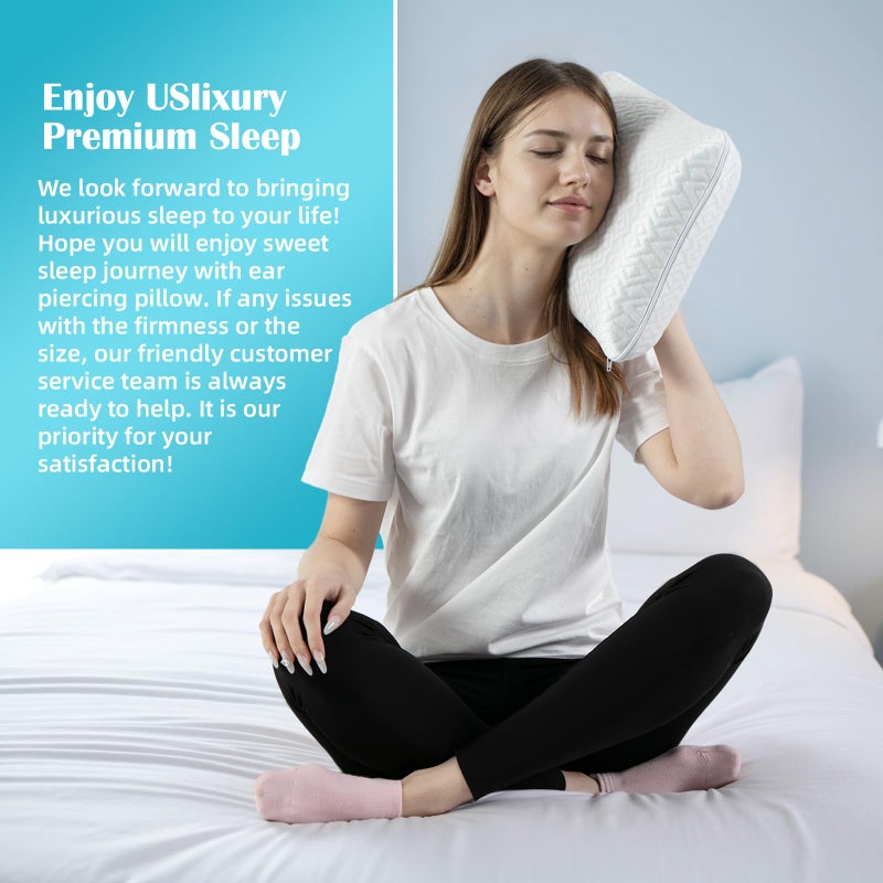 USlixury Piercing Pillow - Ear Piercing Pillow with Foam Plug, 4''H Ear Pillow with 4.7*3.2 and Off Center Ear Hole, Soft CertiPUR-US Memory Foam Piercing Pillow for Side Sleepers, Cooling Ear Pillow - Image 4