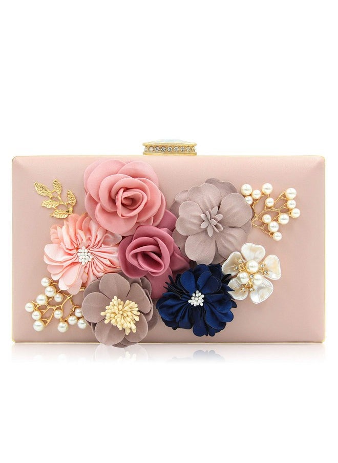 Milisente - Evening Bag For Women Flower Wedding Evening Clutch Purse Bride Floral Clutch Bag (Light Pink) - Image 1